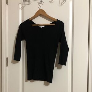 Madison Black Ribbed V-Neck Knit Top